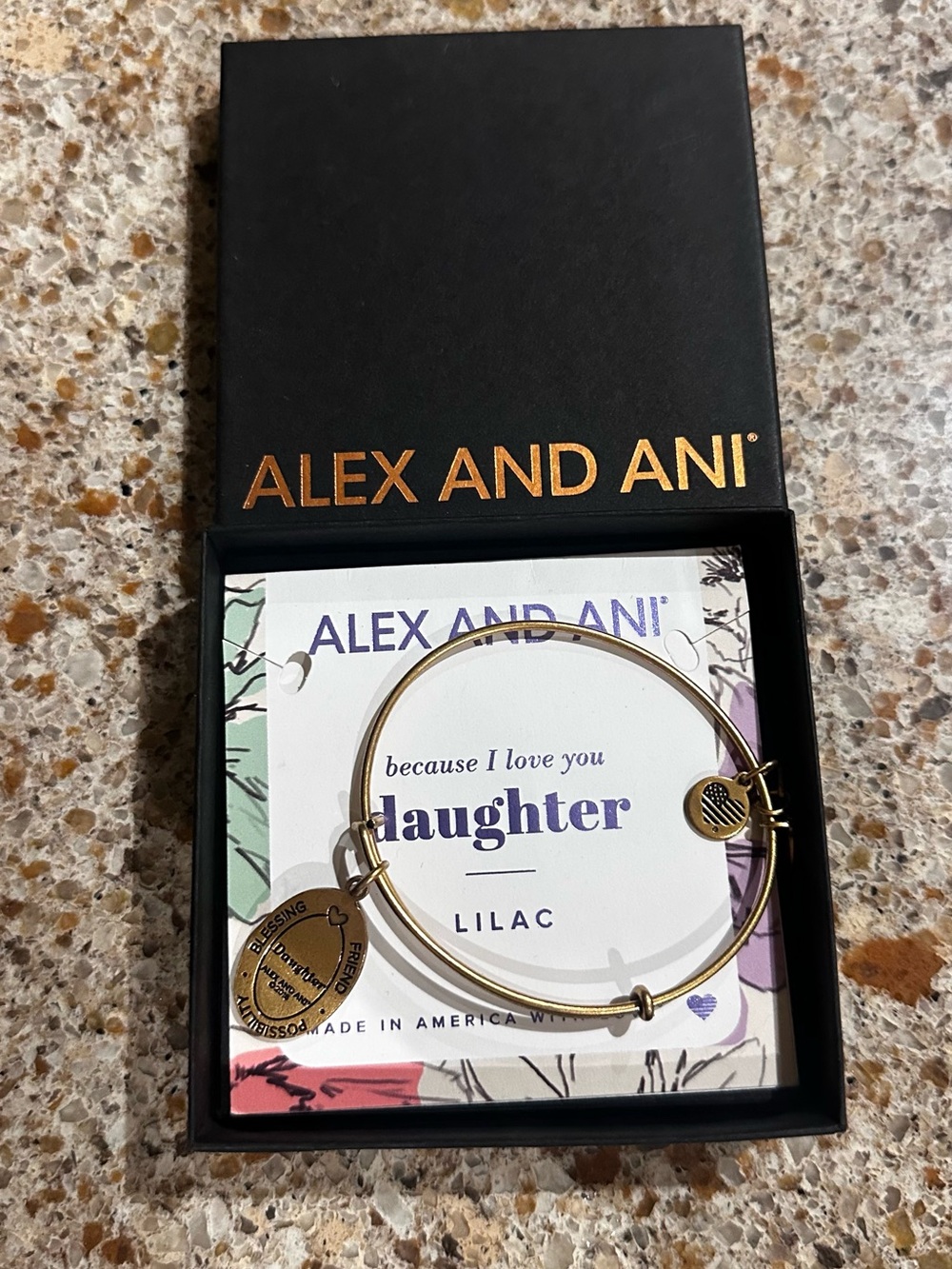 Alex and Ani Gold Daughter Charm Bangle with Lilac Accents